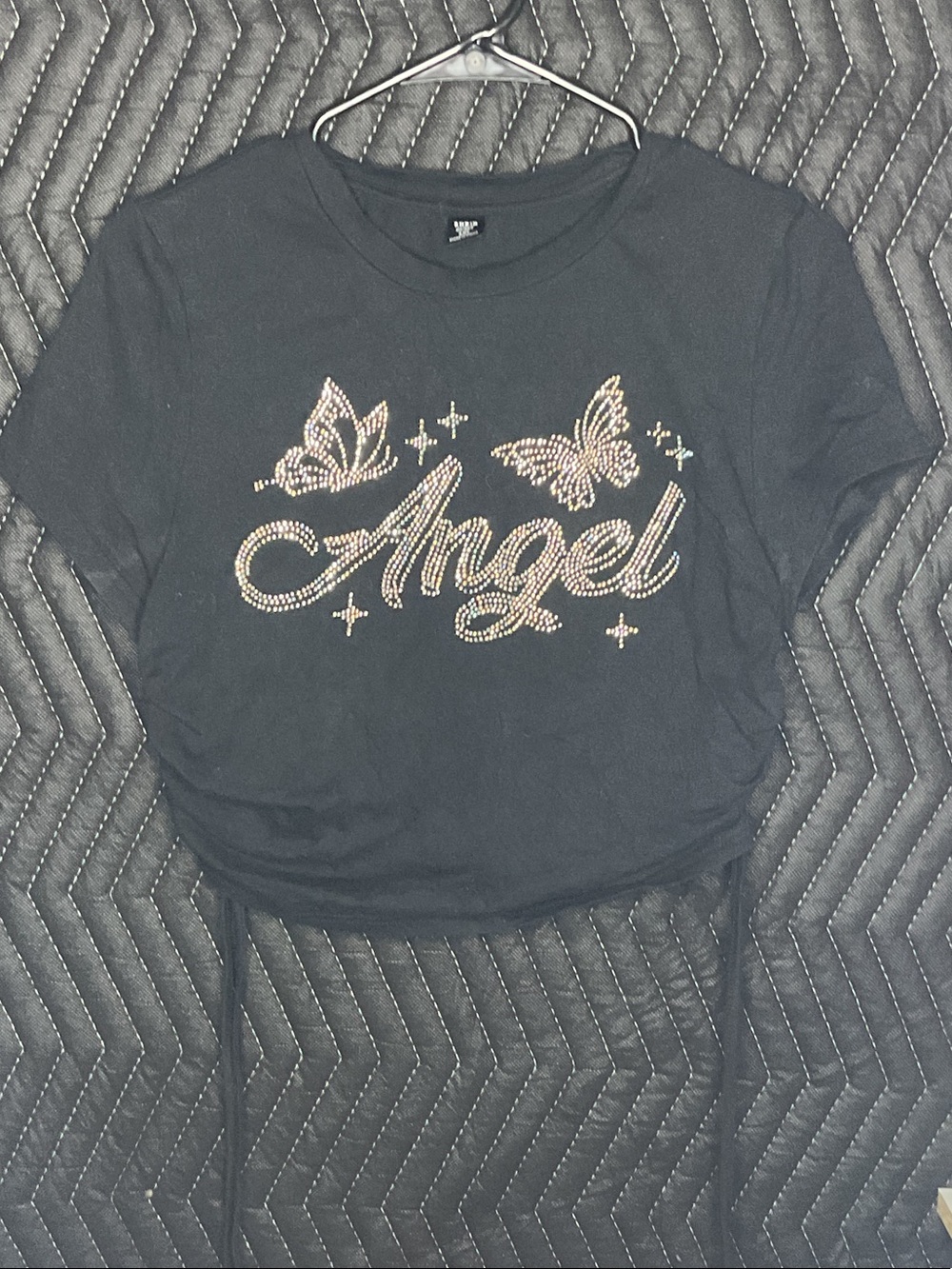 Kids "Angel" Rhinestone Graphic Tee - Black